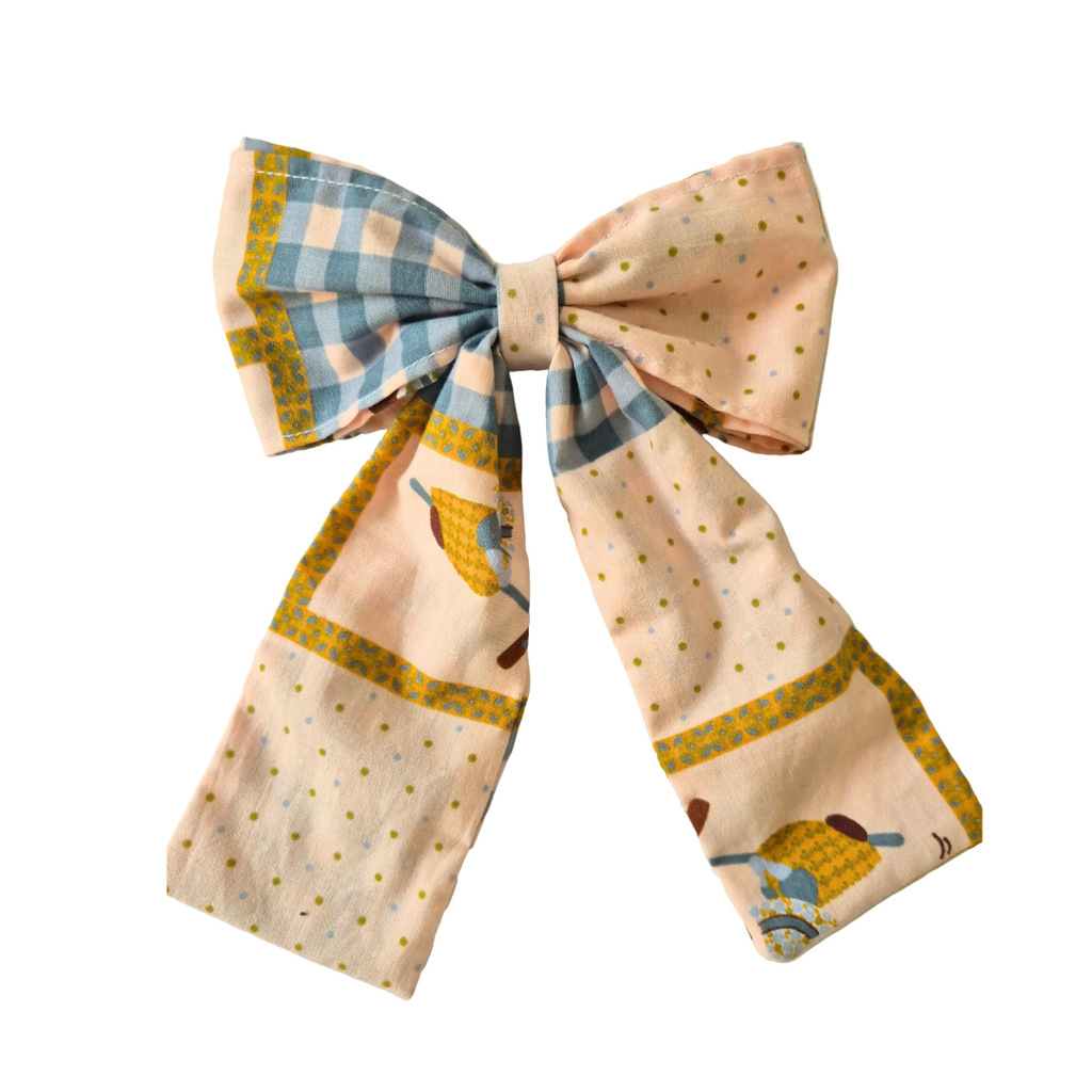 Hair Bow - Long Tail Peach Gingham