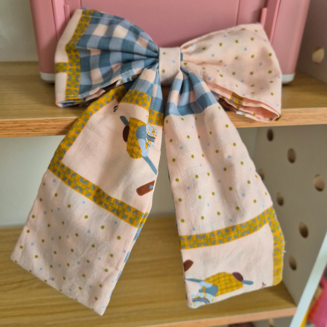 Hair Bow - Long Tail Peach Gingham