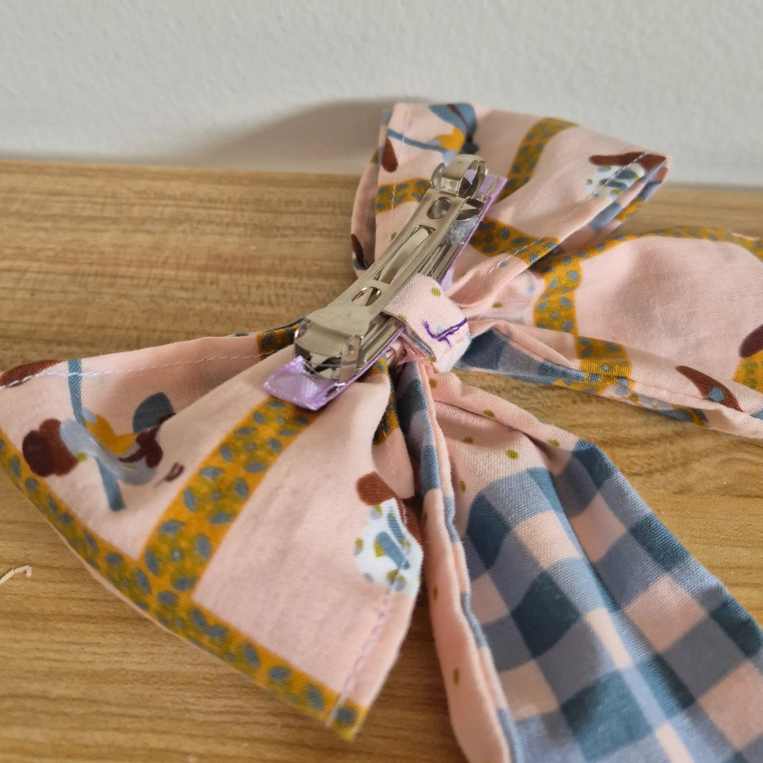 Hair Bow - Long Tail Peach Gingham