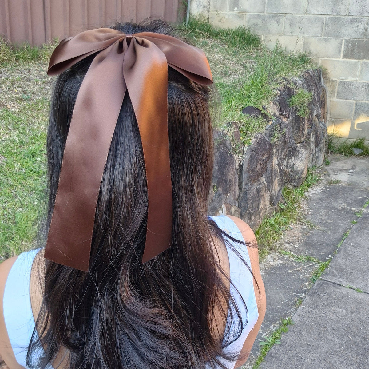 Hair Bow - Classic Long Tail Choc Brown